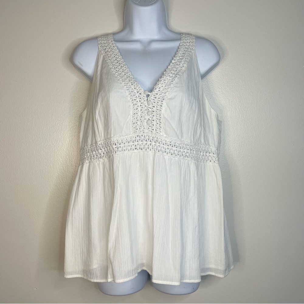 Ann Taylor Coquette Empire Waist Babydoll White Top Blouse Tank